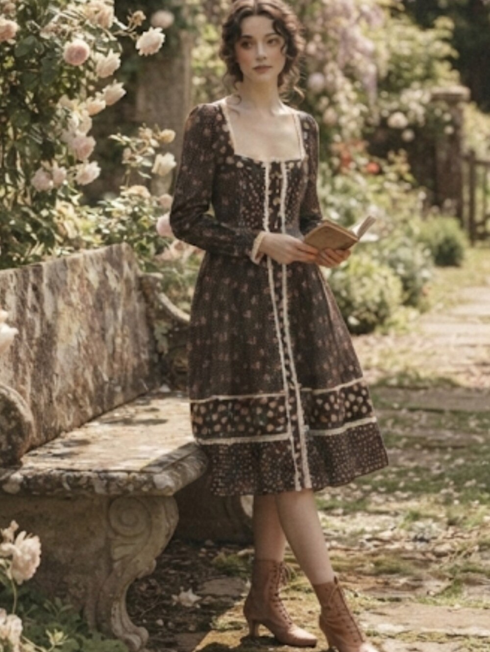 Gunne SAX floral‎ Maxi Dress Prairie  Roses Vtg Rare Find Size XS